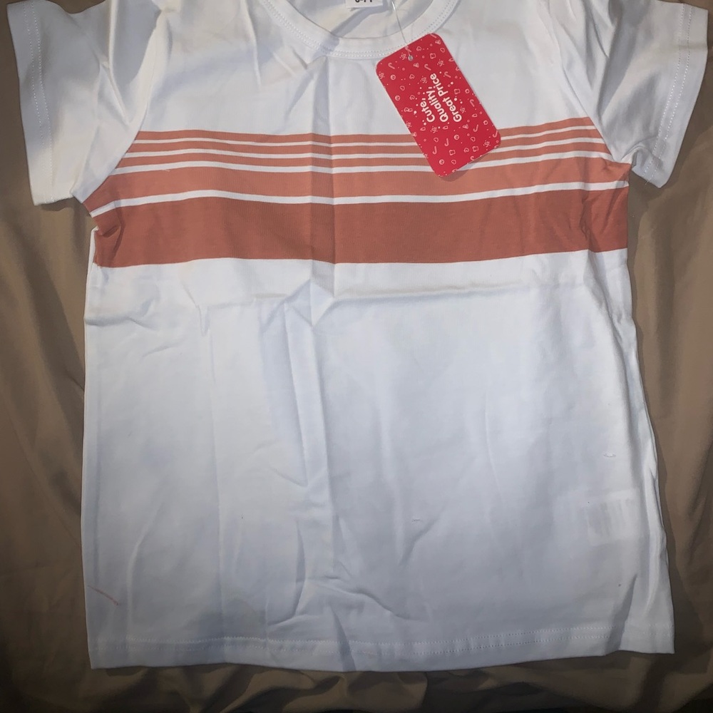 PatPat White and Orange Striped Kid/ Adult Tees